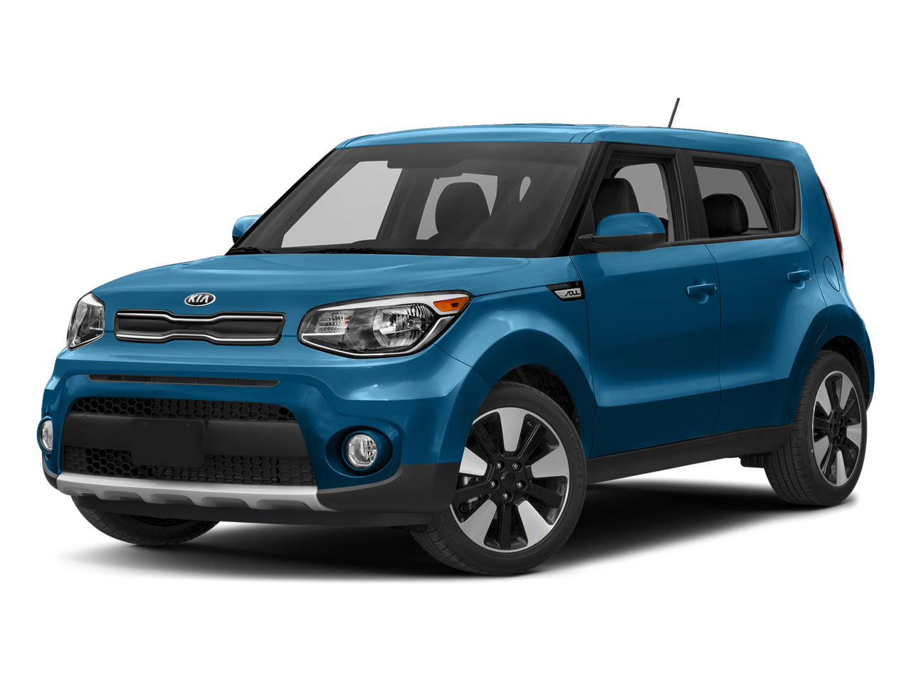2018 Kia Soul + Auto in Caribbean Blue — front three-quarter view