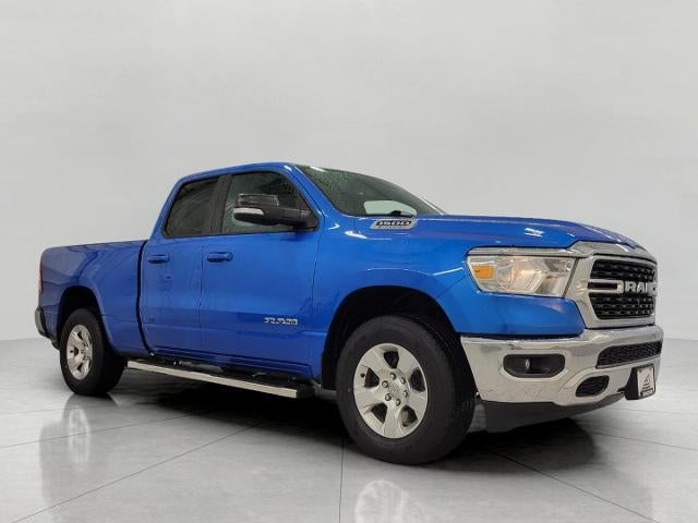 2022 RAM 1500 Big Horn 4x4 Quad Cab 6'4 Box in Hydro Blue Pearlcoat — front three-quarter view
