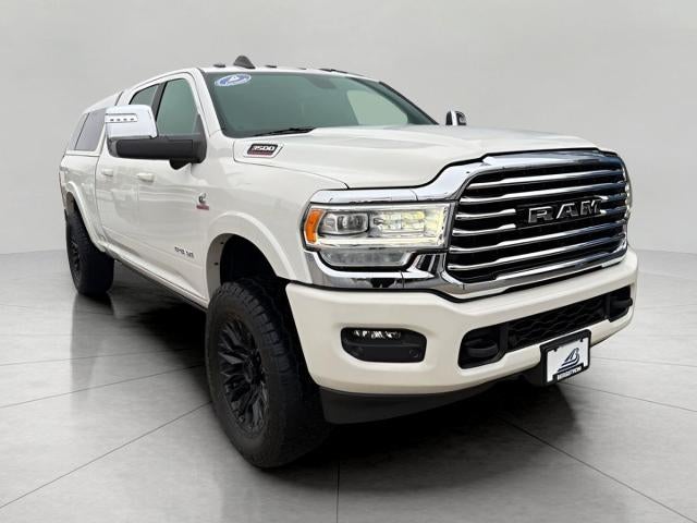 2023 RAM 3500 Longhorn 4x4 Mega Cab 6'4 Box in Pearl White — front three-quarter view